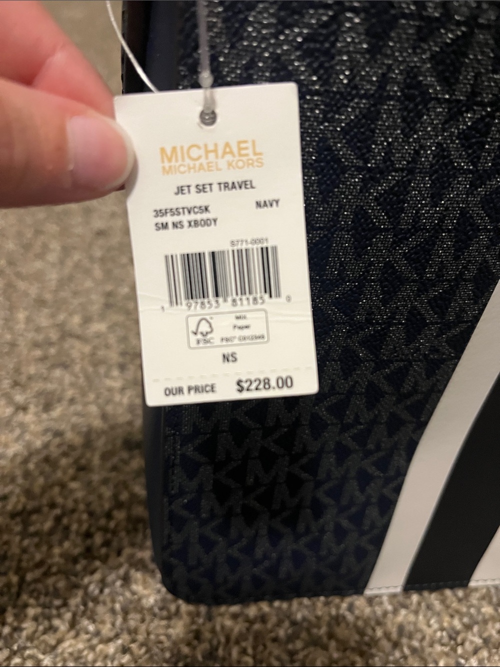 Michael Kors Navy and White Stripe Logo Crossbody - Picture 2 of 5